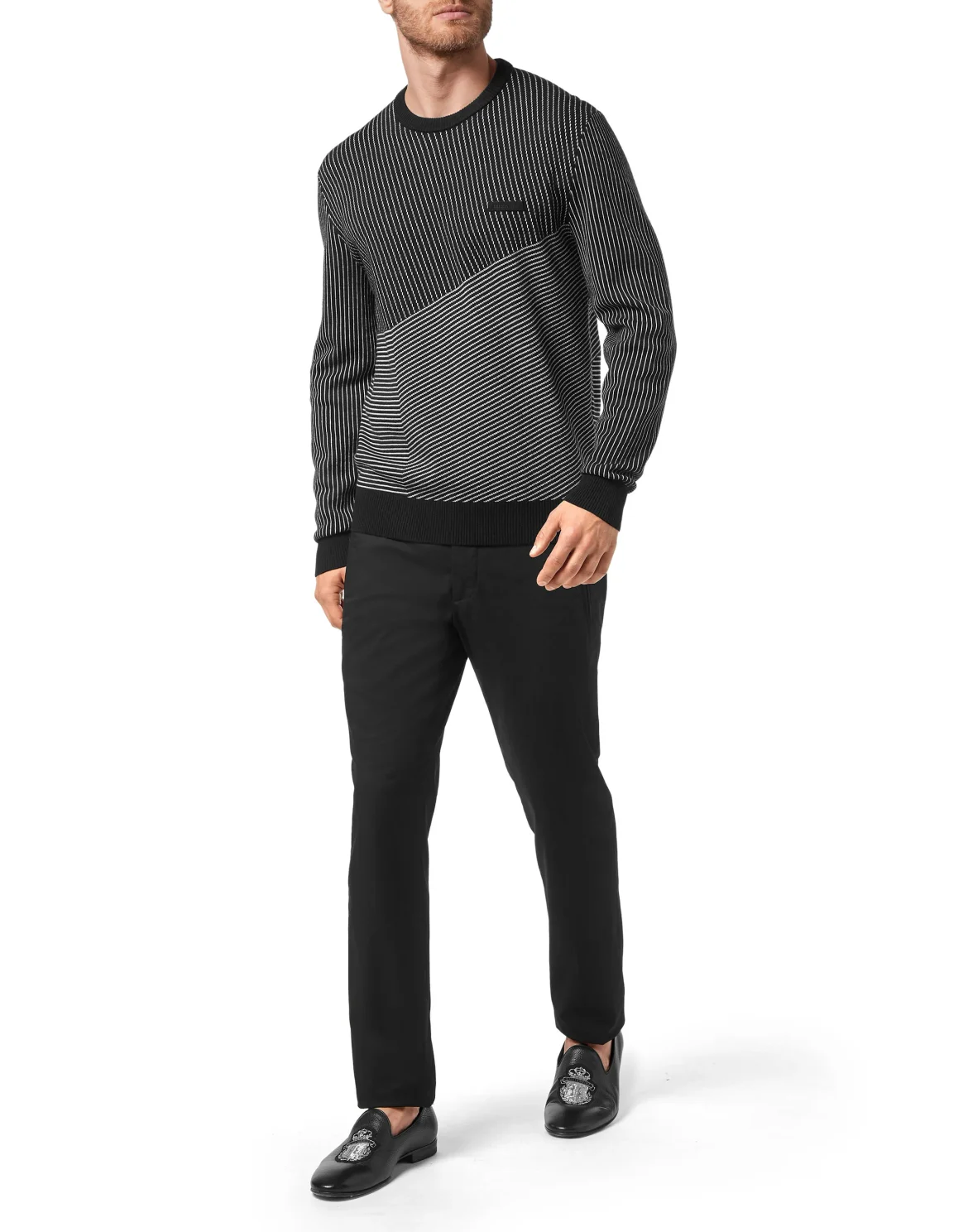 Wool and Cotton Pullover Round Neck LS Iconic, цвет: Черный