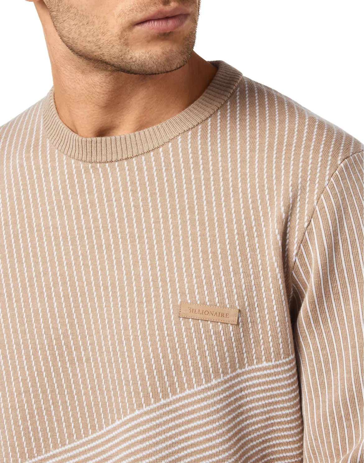Wool and Cotton Pullover Round Neck LS Iconic, цвет: Бежевый