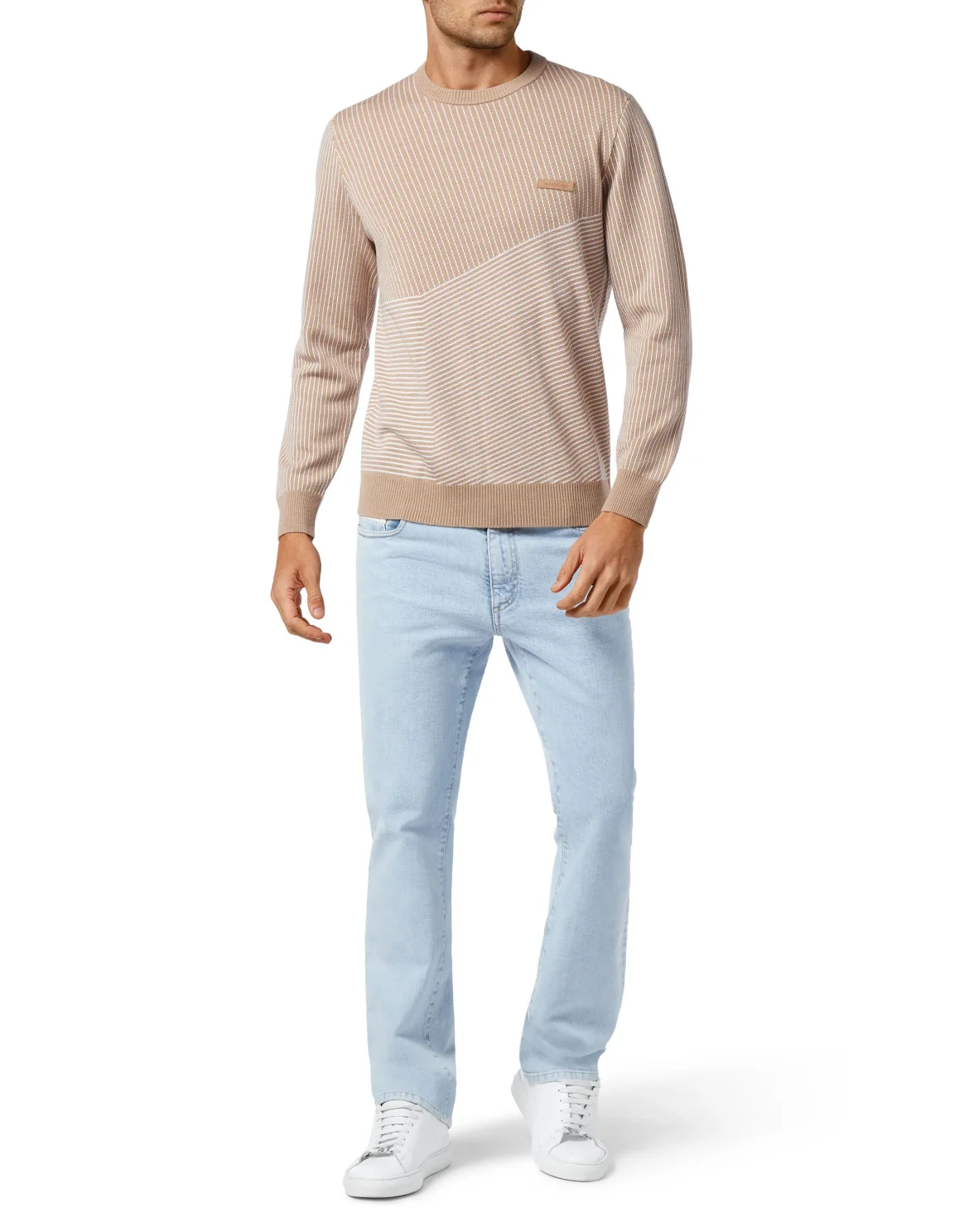 Wool and Cotton Pullover Round Neck LS Iconic, цвет: Бежевый