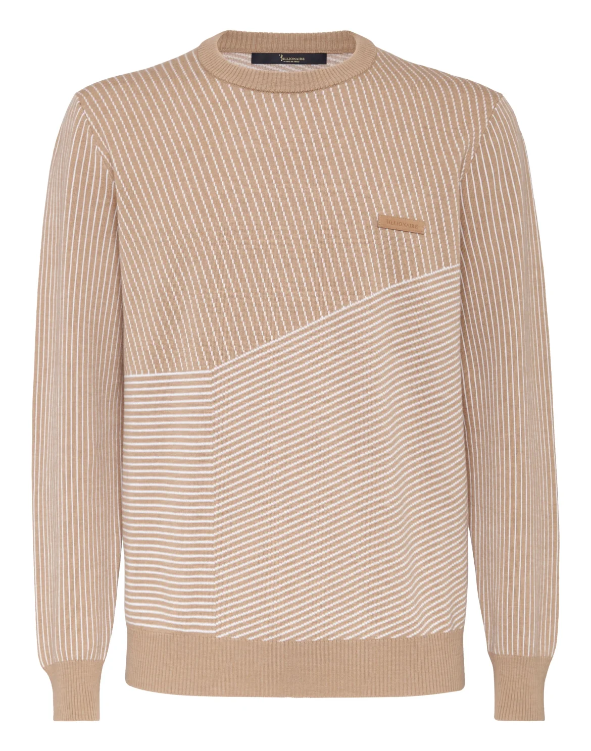 Wool and Cotton Pullover Round Neck LS Iconic, цвет: Бежевый