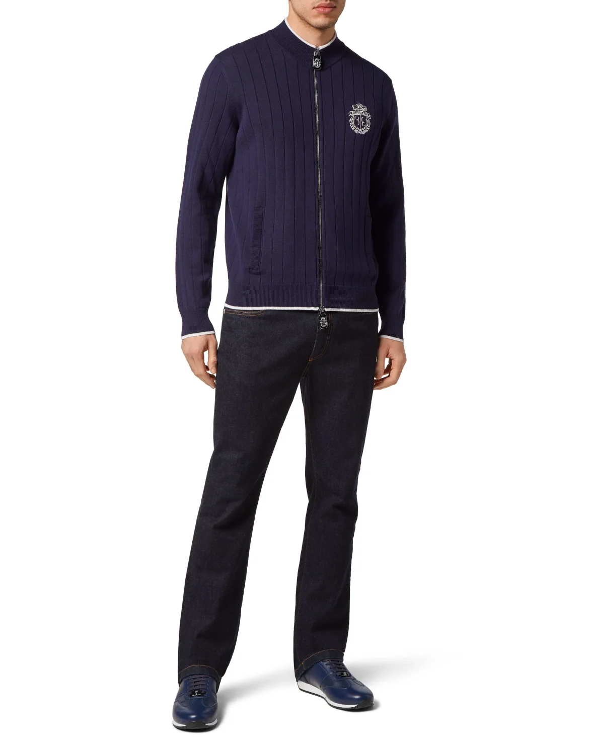 Cotton/Wool Pullover Zip, цвет: Синий