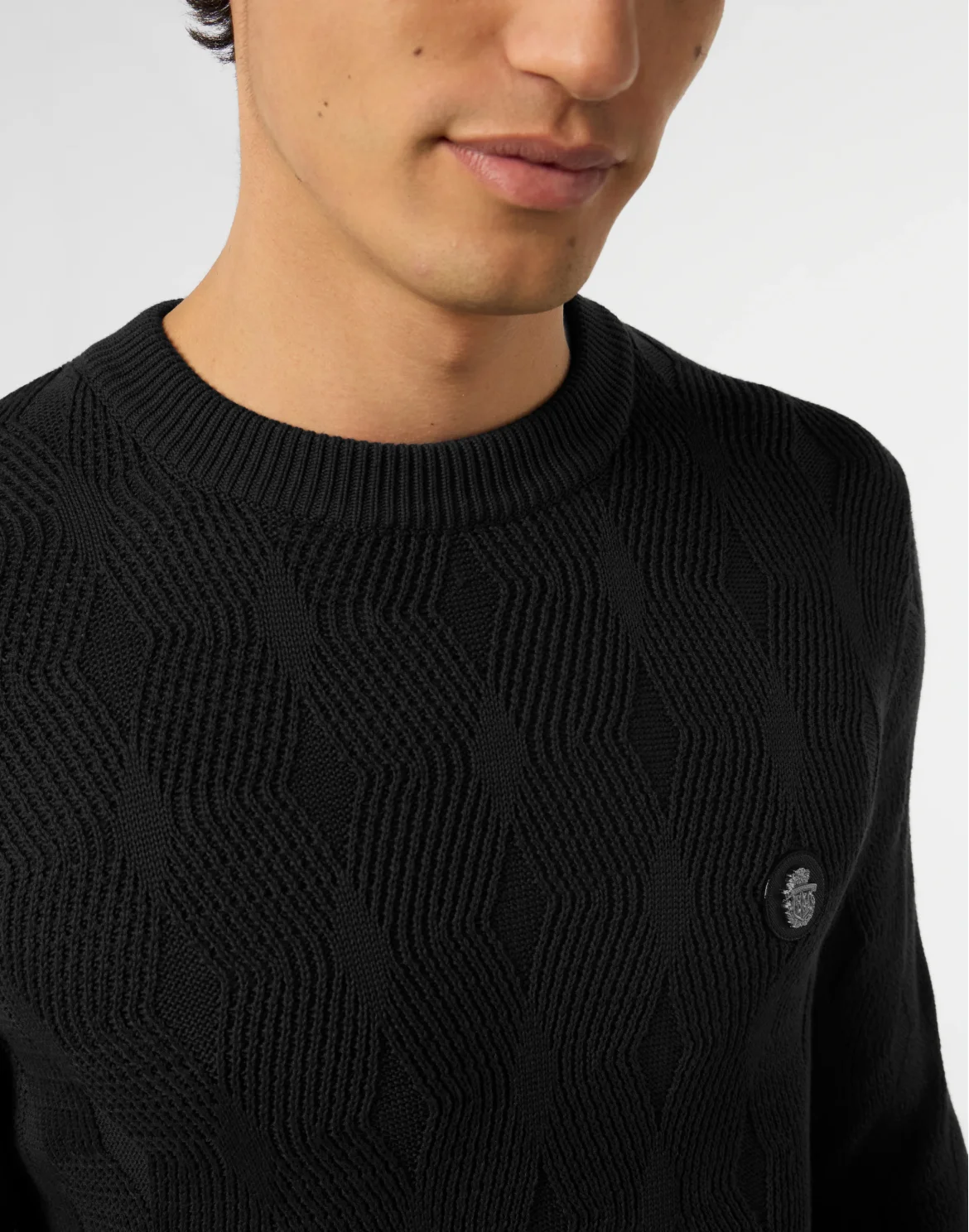 Wool Silk Roundneck Pullover Braids, цвет: Черный