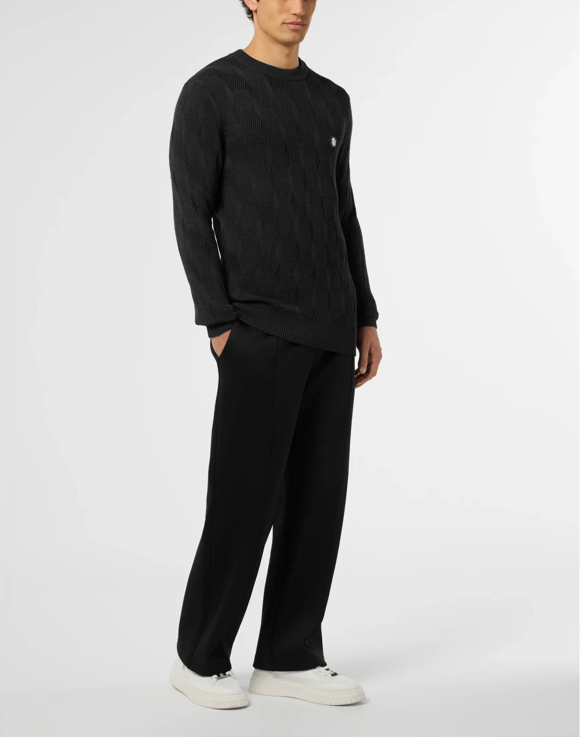Wool Silk Roundneck Pullover Braids, цвет: Черный