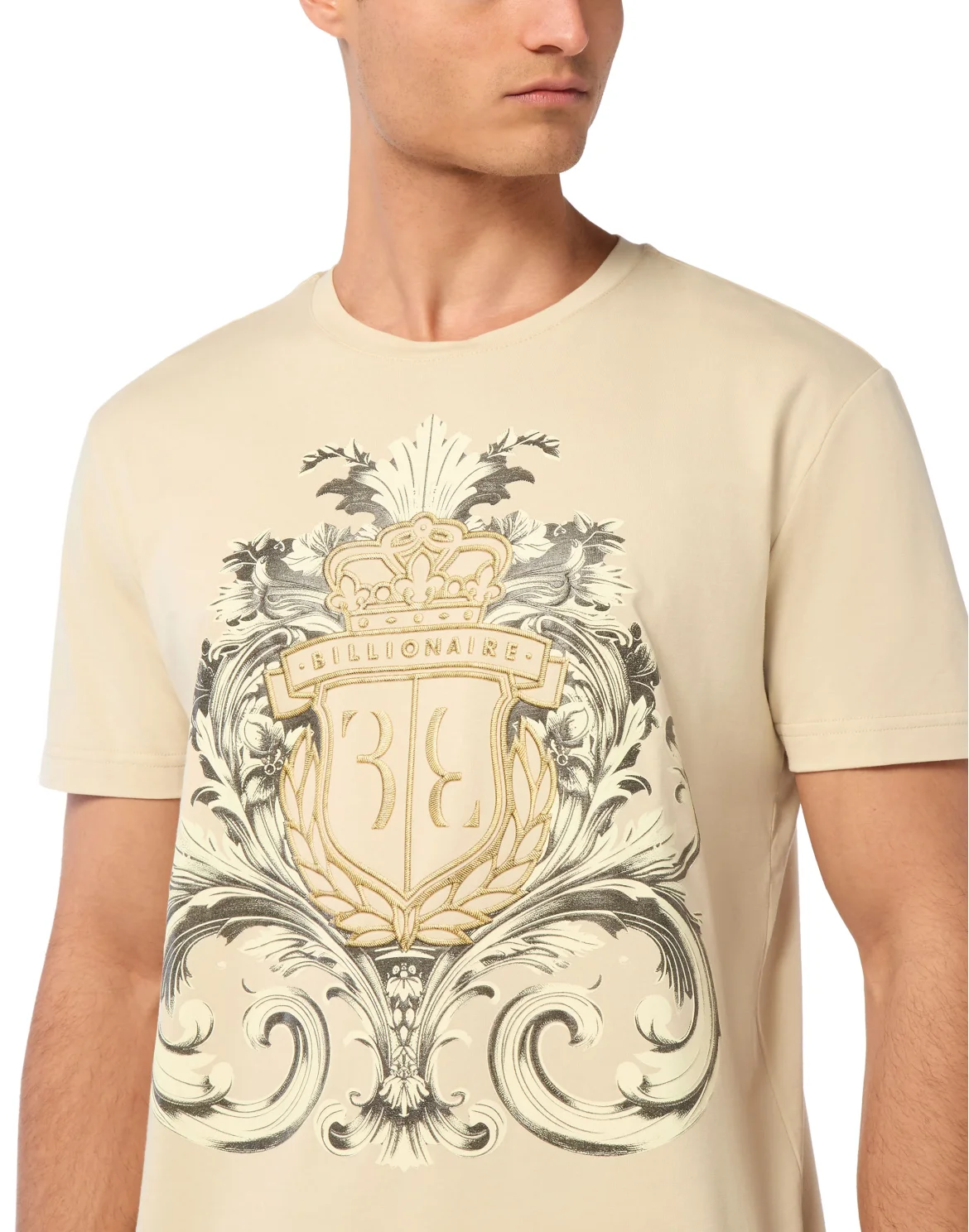 T-Shirt Round Neck SS Crest Baroque, цвет: Бежевый