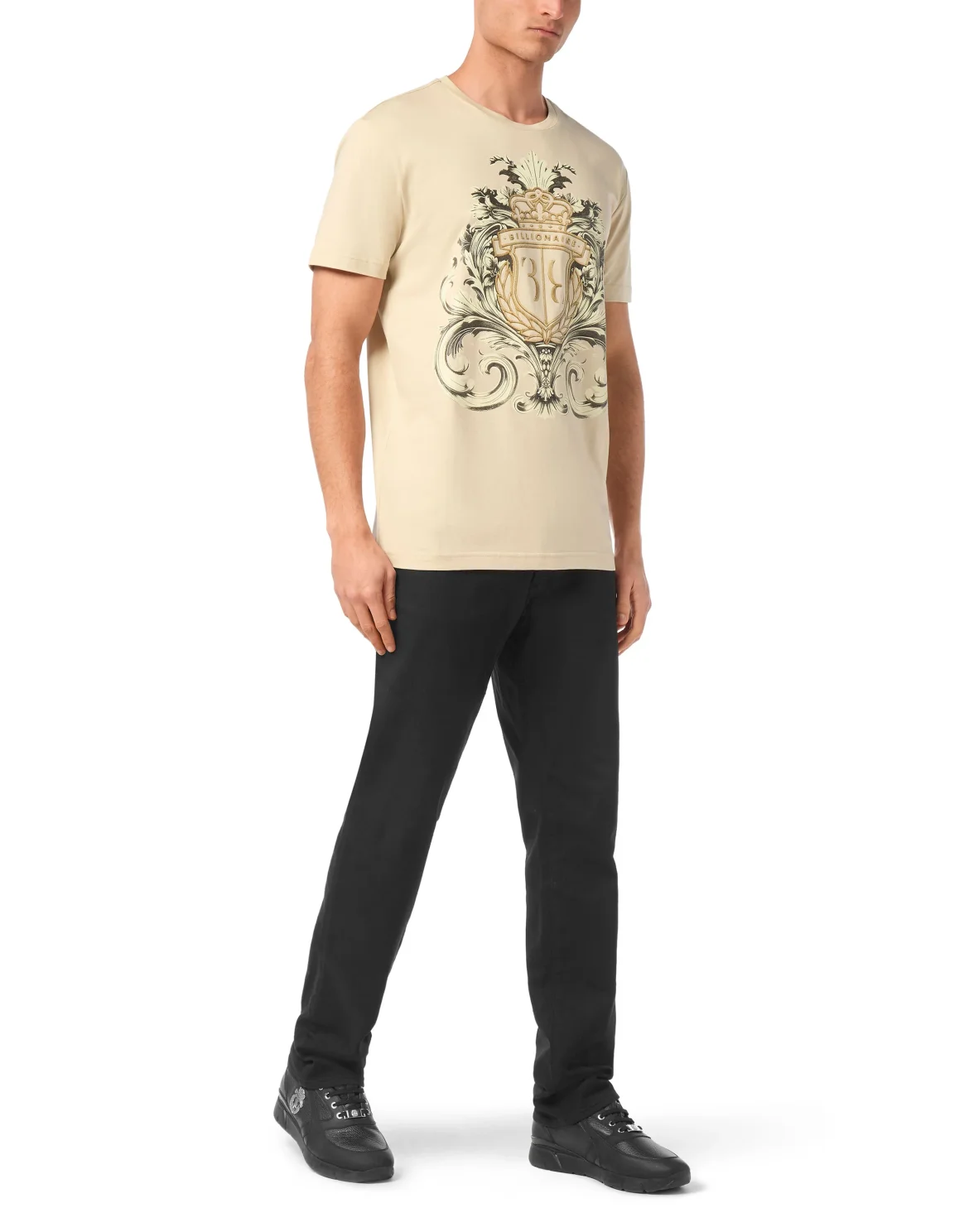 T-Shirt Round Neck SS Crest Baroque, цвет: Бежевый