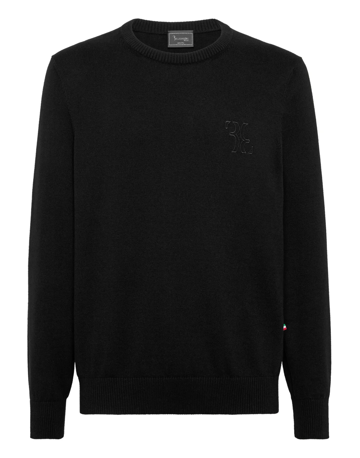 Embroidered Cotton Cashmere Round Neck Pullover, цвет: Черный
