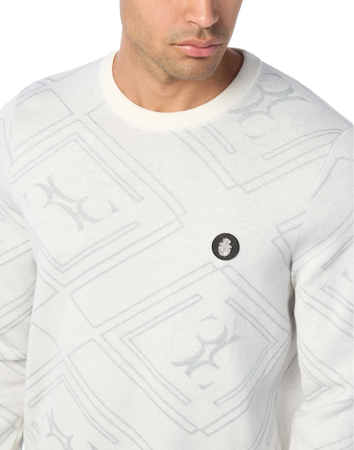 Wool Silk Round Neck Pullover Jacquard, цвет: Бежевый