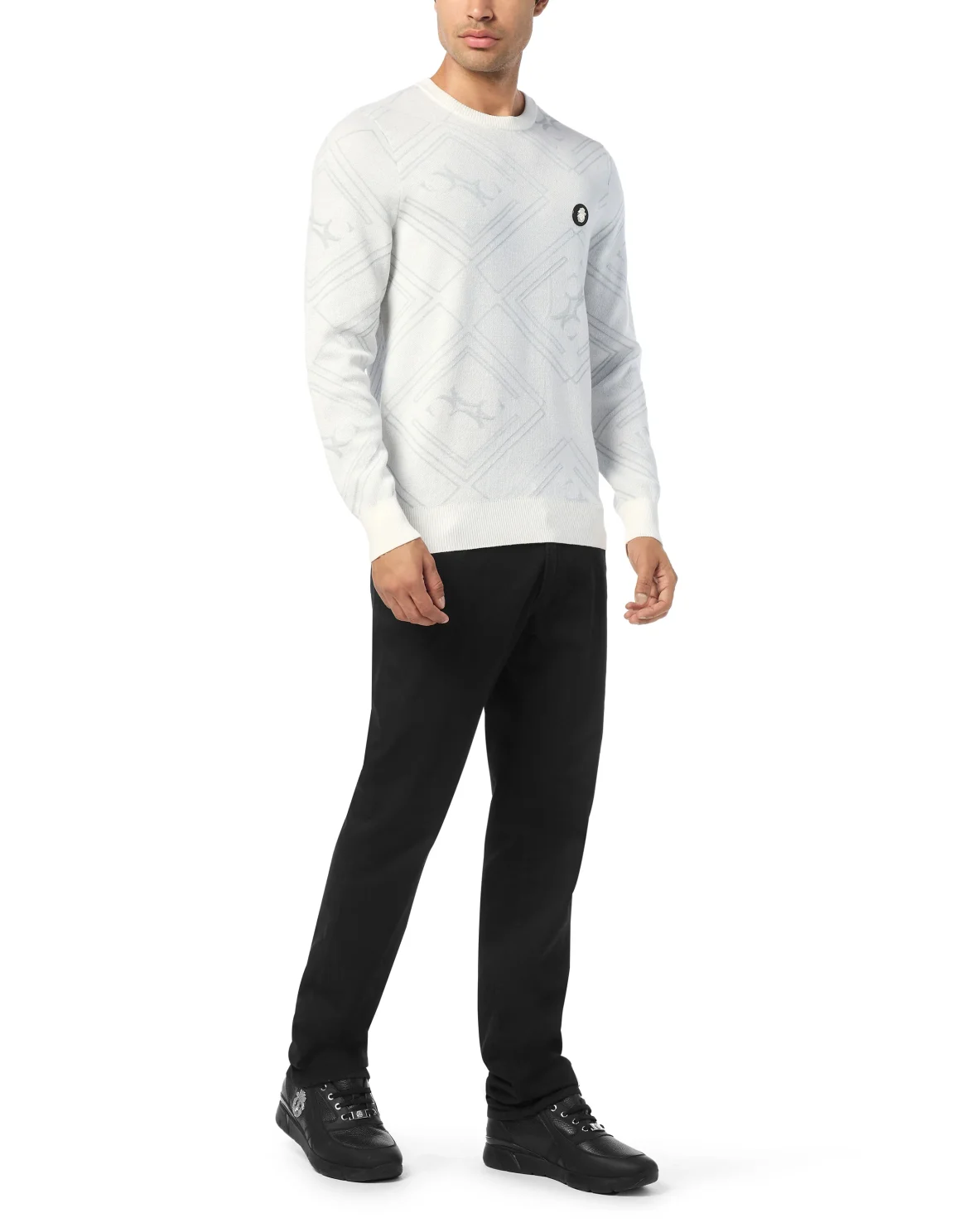 Wool Silk Round Neck Pullover Jacquard, цвет: Бежевый