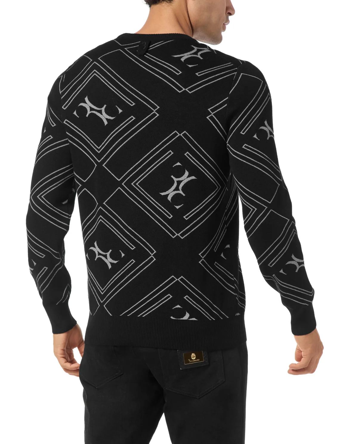 Wool Silk Round Neck Pullover Jacquard, цвет: Черный