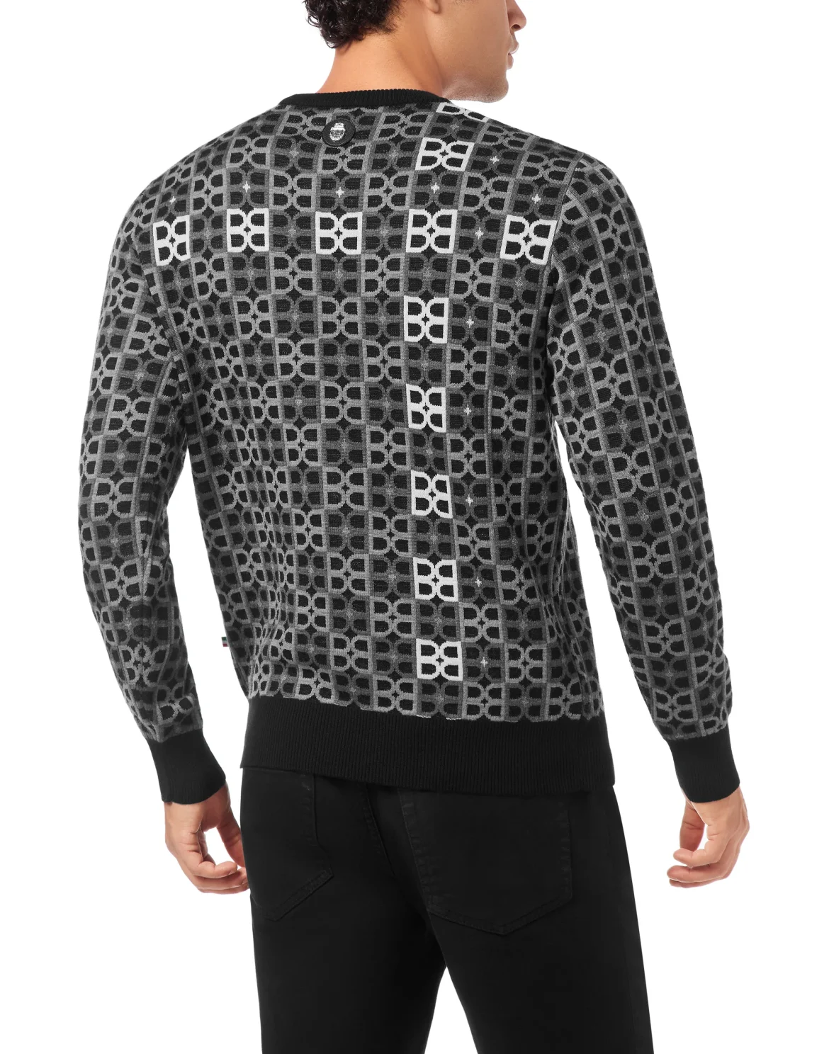 Round Neck Pullover Jacquard BB Monogram, цвет: Черный