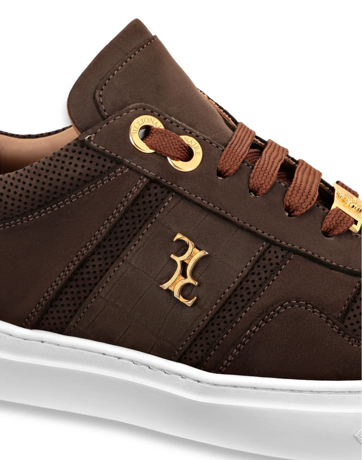 Nubuck Croco Printed Lo-Top Sneakers, цвет: Коричневый