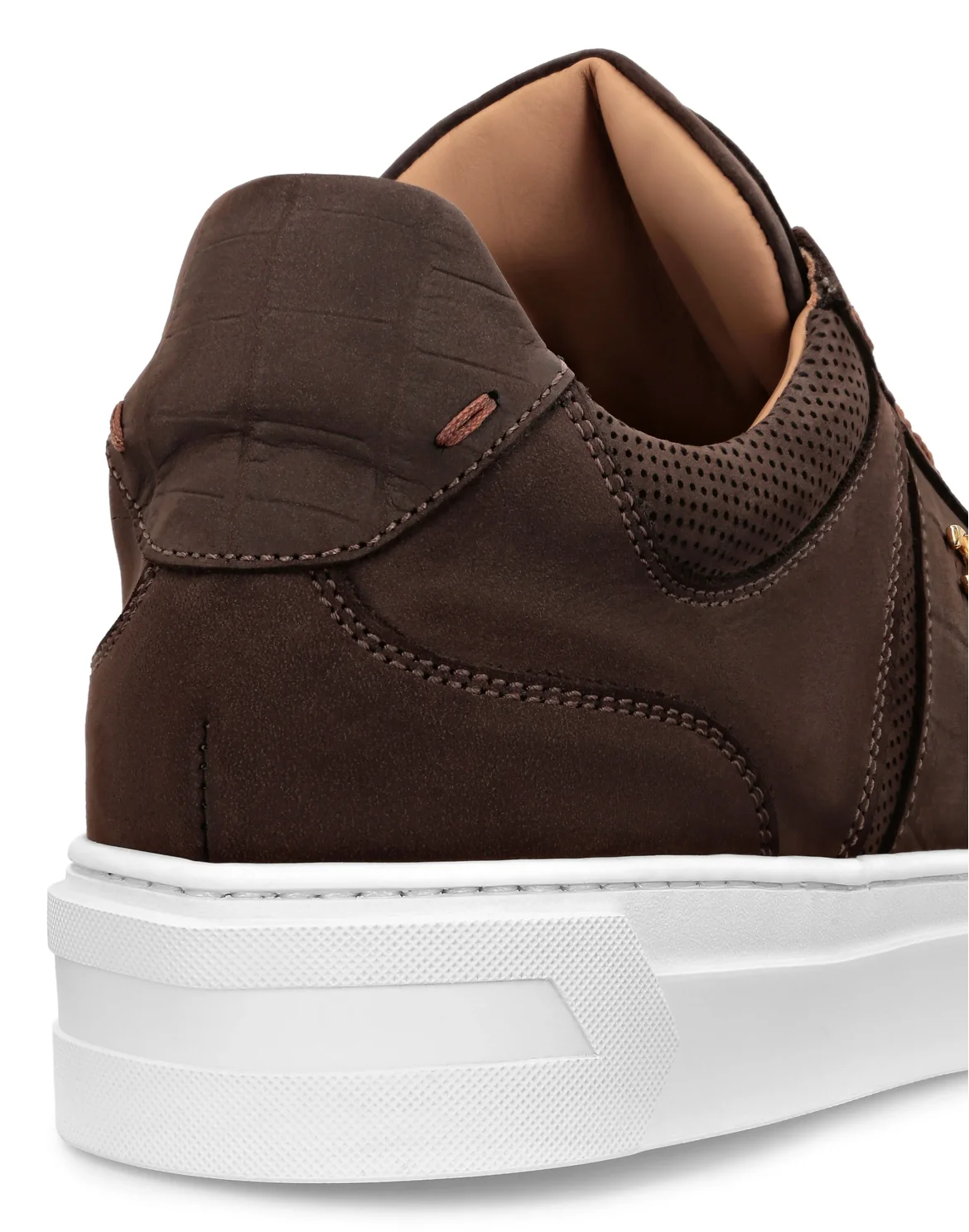 Nubuck Croco Printed Lo-Top Sneakers, цвет: Коричневый