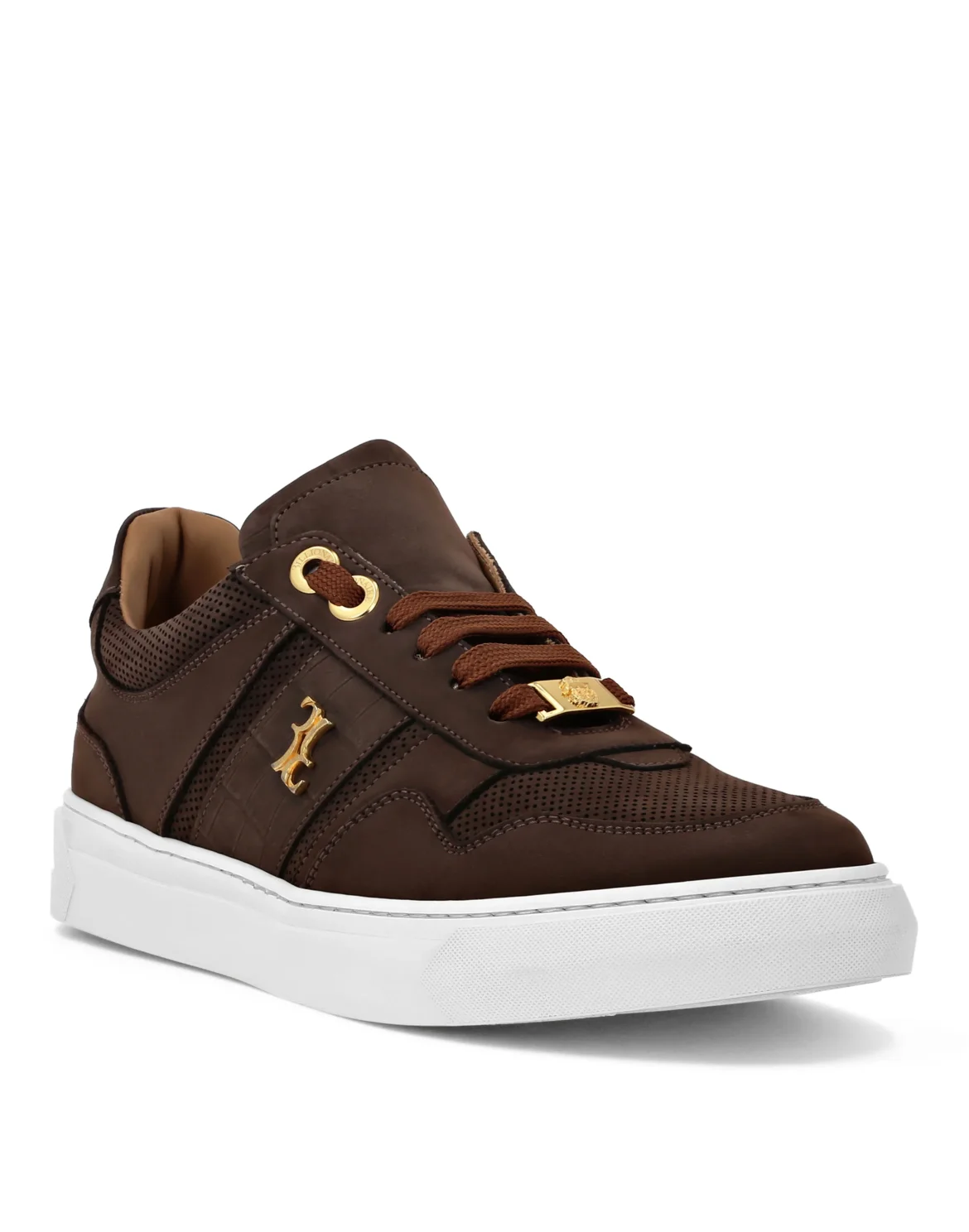 Nubuck Croco Printed Lo-Top Sneakers, цвет: Коричневый