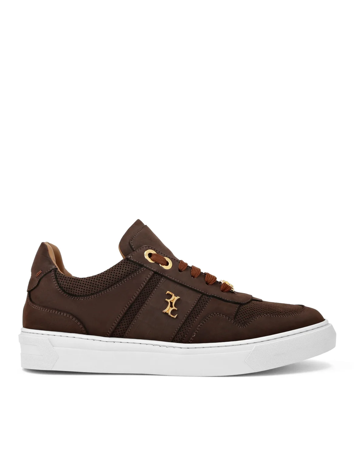 Nubuck Croco Printed Lo-Top Sneakers, цвет: Коричневый
