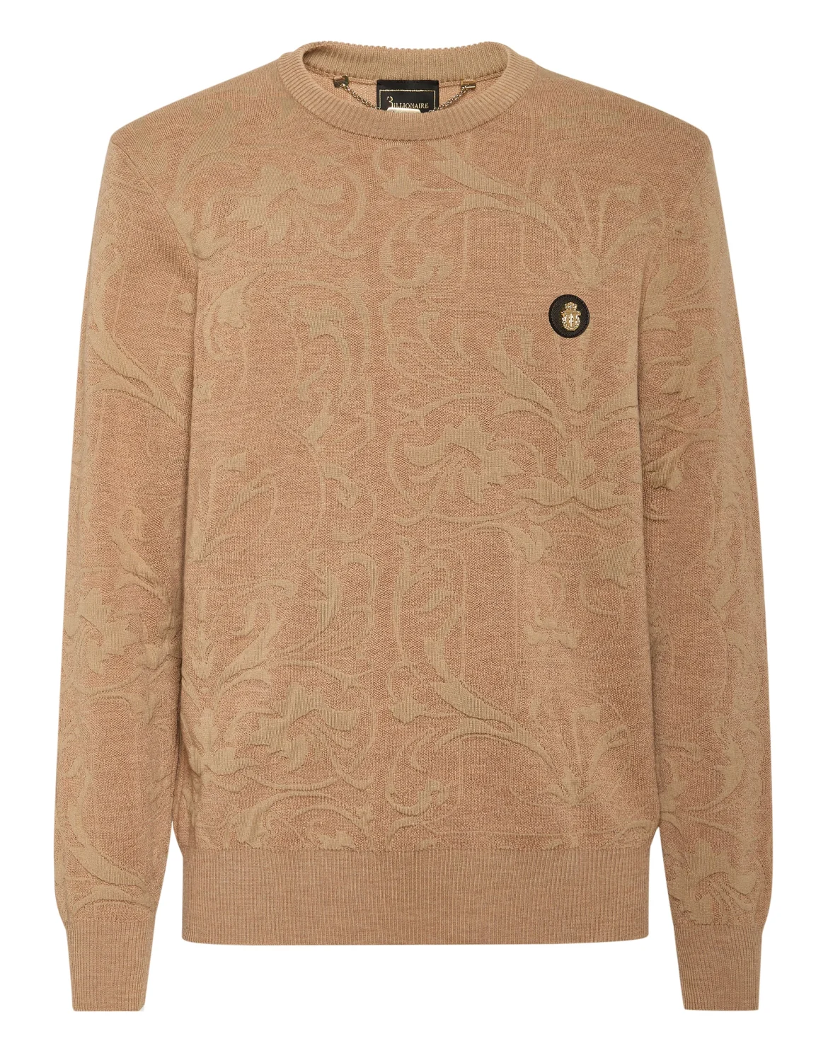 Wool Silk Round Neck Pullover Jacquard, цвет: Бежевый