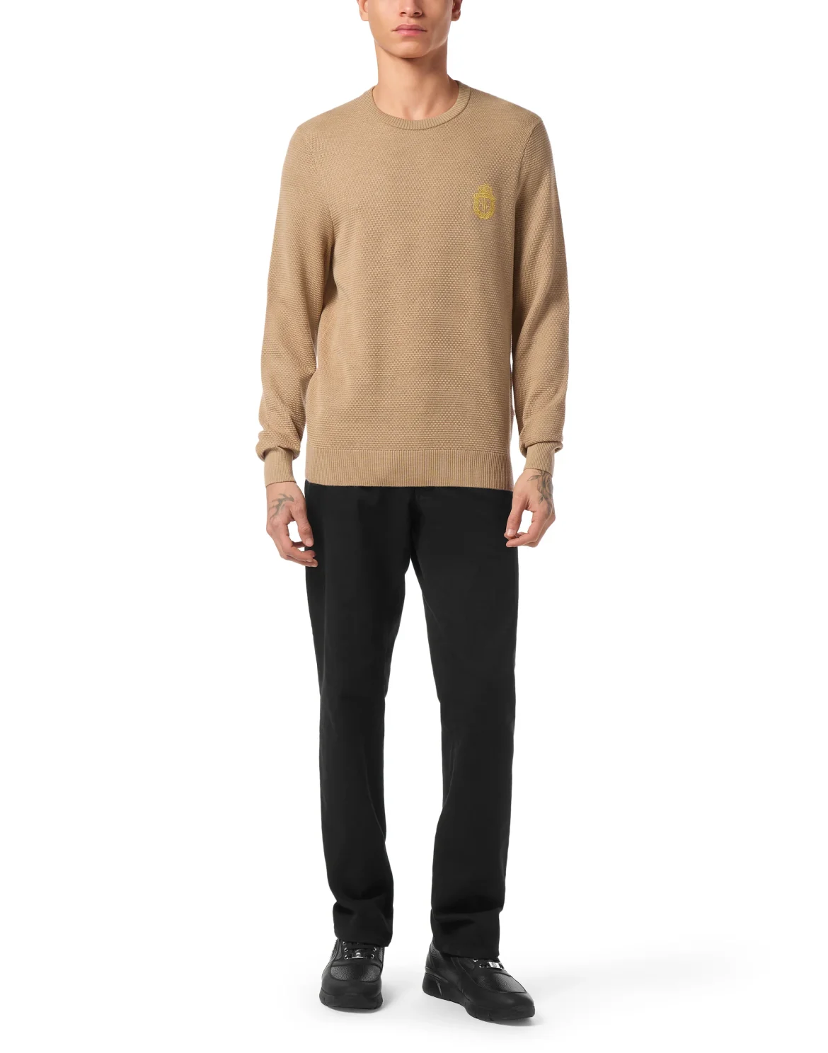 Embroidered Wool Silk Round Neck Pullover, цвет: Бежевый