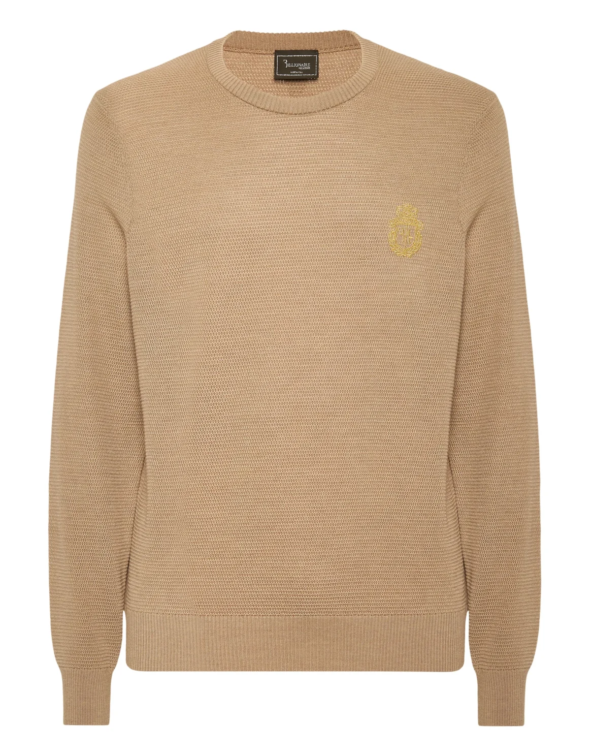 Embroidered Wool Silk Round Neck Pullover, цвет: Бежевый