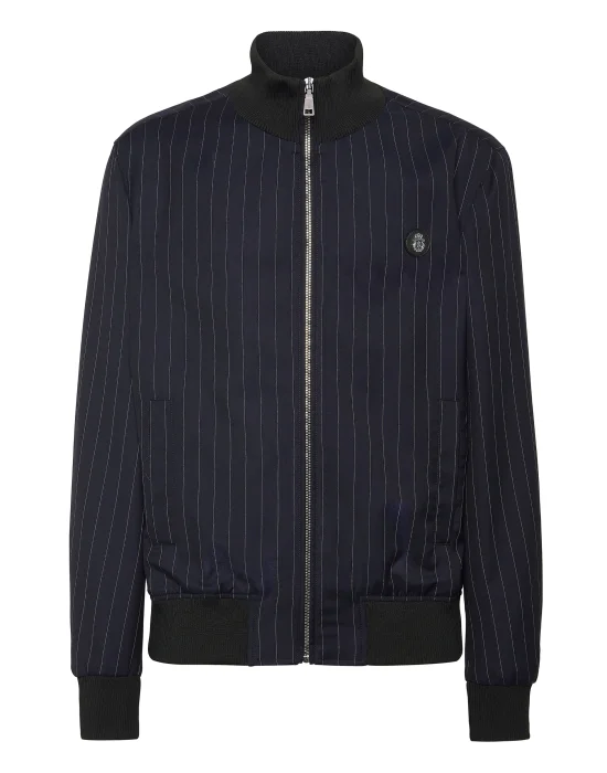 Wool Pinstripe Bomber LS