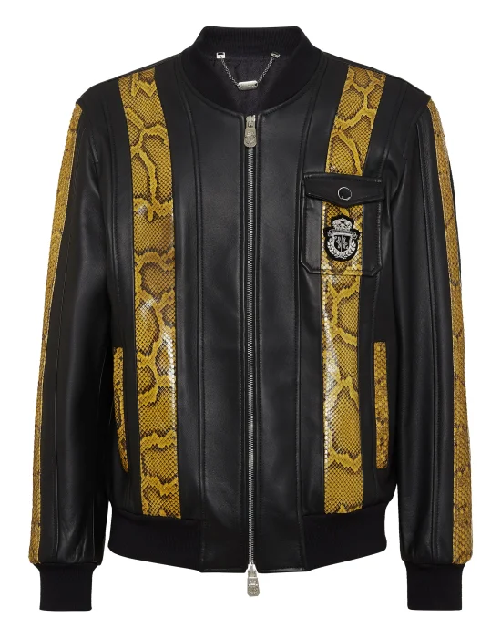 Leather Bomber with Python Inserts