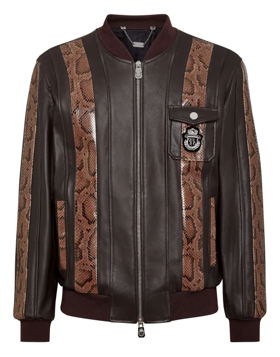 Leather Bomber with Python Inserts