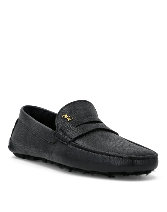 Embossed Leather Moccasin With Fur