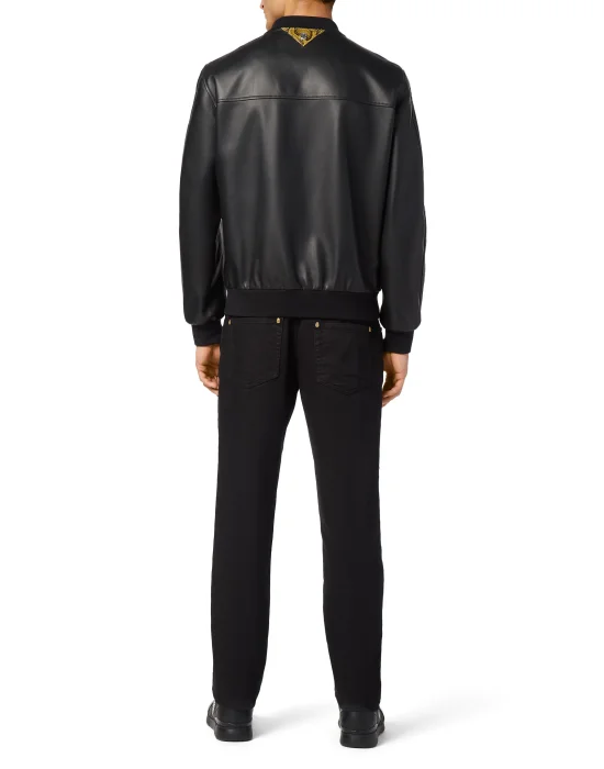 Leather Bomber with Python Inserts