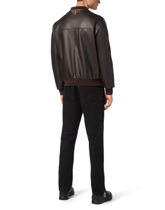 Leather Bomber with Python Inserts